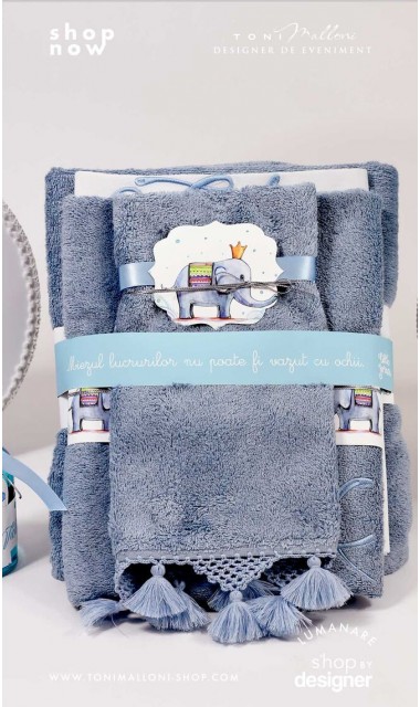 Trusou de botez cu elefanti si broderie pentru baieti, Bebe Elefant 4
